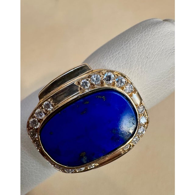 8.5 Ct Emerald cut Natural Lapis Lazuli + Diamond Ring 14 Kt Yellow Gold, 5.5 S For Sale In New York - Image 6 of 18