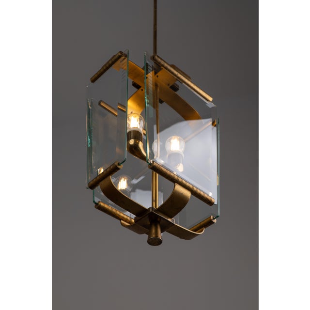 Art Deco Italian Brass and Glass Lantern, 1950s For Sale - Image 5 of 11