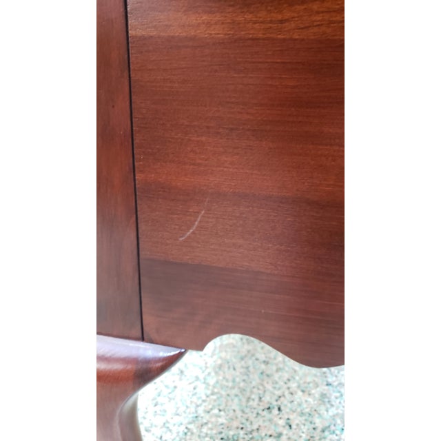 Wood Late 20th Century Colonial Furniture Two Drawer Solid Cherry Side Table With Cabriole Legs For Sale - Image 7 of 12