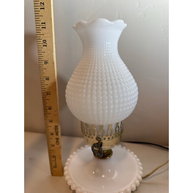 White Vintage Hobnail Milk Glass 11" T Lamp Hurricane Electric Parlor Table Boudoir For Sale - Image 8 of 12