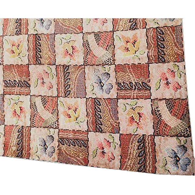 American 1930s Multicolor Floral Folk Art Antique American Hooked Rug 9'0" X 11'4" Handknotted Wool Carpet For Sale - Image 3 of 6