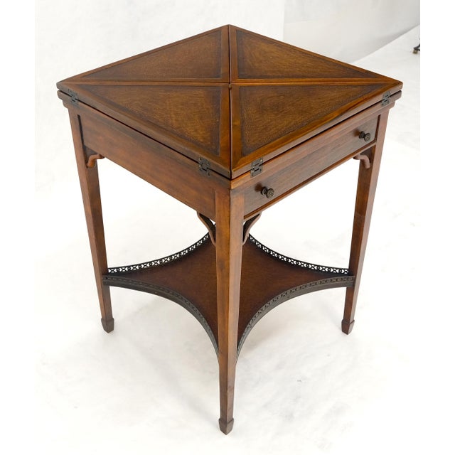 Late 20th Century Theodore Alexander One Drawer Leather Top Folding Top Game Table MINT For Sale - Image 5 of 18