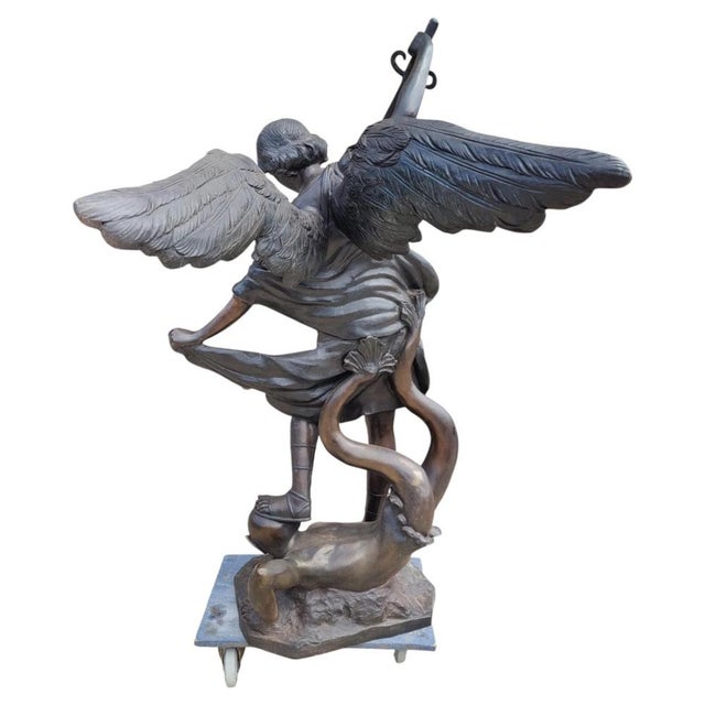 Monumental Bronze Saint Michael the Archangel Sculpture For Sale - Image 3 of 12