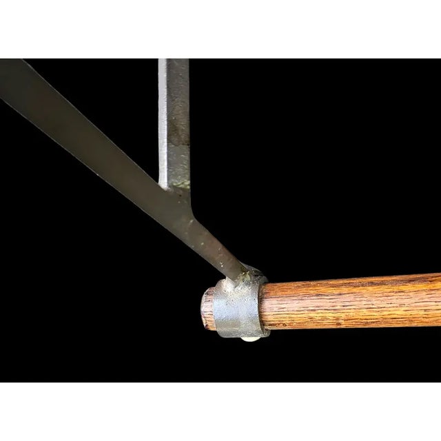 Mid 20th Century Mid 20th Century Pair of Campaign "X" Wrought Iron and Oak Bar Stools by Cleo Baldon for Terra of California For Sale - Image 5 of 11