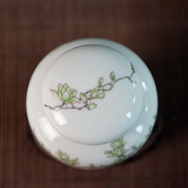 White Small Chinese Famille Rose Porcelain Jar With Crane & Floral Motif, 3.7" For Sale - Image 8 of 9