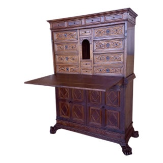 19th Spanish Solid Walnut Cabinet on Stand or Bargueño, Desk For Sale