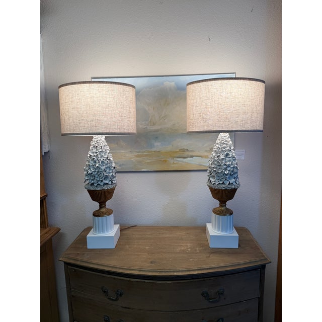 Vintage Manises Casa Pupo Style Porcelain Floral Lamps With Ceramic Flowers Pair For Sale - Image 4 of 12