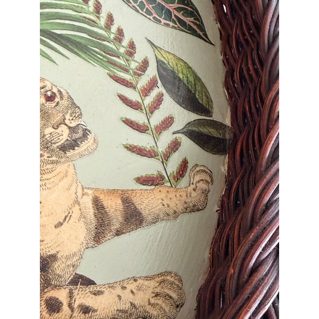 Wood Vintage Hand Painted & Decoupaged Rattan Leopard Oval Serving Tray For Sale - Image 7 of 11