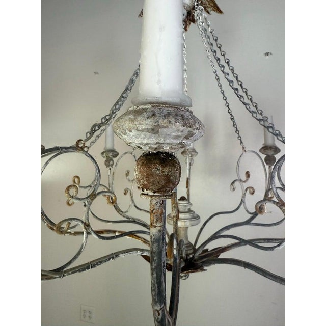Wood Iron Chandelier With Distressed Whitewash Finish by Miamar Home For Sale - Image 7 of 12
