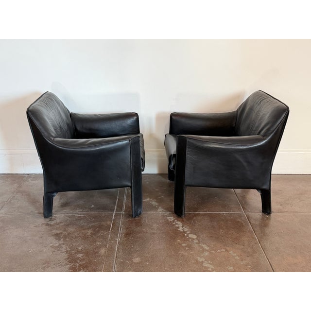 1980s Vintage 1980s Cassina Cab Leather Lounge Chairs For Sale - Image 5 of 10