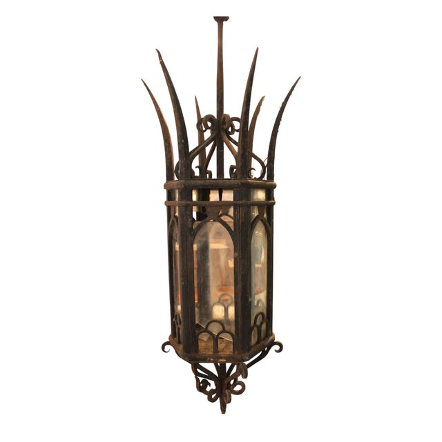 A striking example of 19th-century Italian craftsmanship, this antique Gothic-style lantern features elaborate...