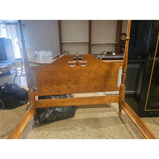 American Mid 20th Century Ethan Allen Four Post Maple Canopy Bed Nutmeg Finish For Sale - Image 3 of 13