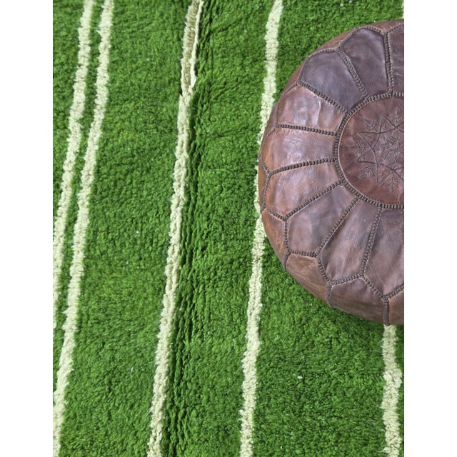 Textile Green Moroccan Rug Handmade Striped Rug - 10 X 8.4 Ft For Sale - Image 7 of 8