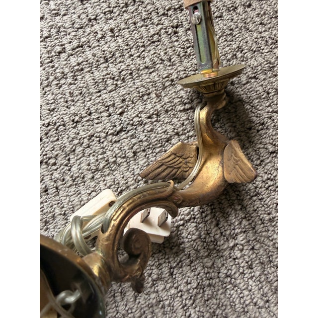 Pair of Vintage French Empire Revival Brass and Enamel Swan Sconces For Sale - Image 12 of 12