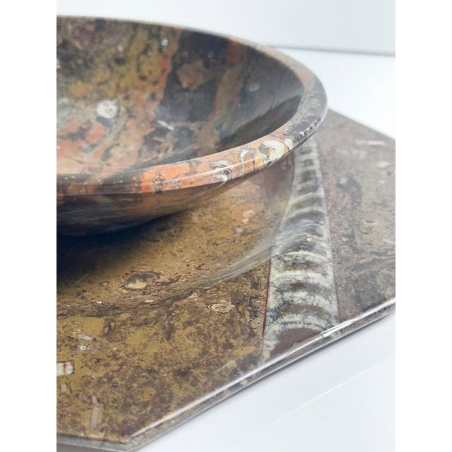 Ammonite Fossil Marble Placemat Bowl and Plate, 1970s, Set of 2 For Sale - Image 6 of 8