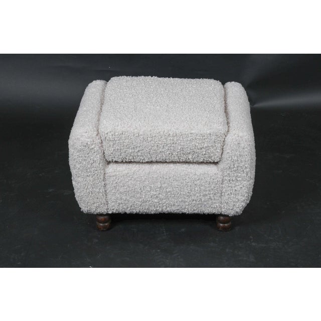 Mid Century Art Deco Lounge Chair Teak & Boucle W/Ottoman For Sale In Providence - Image 6 of 8