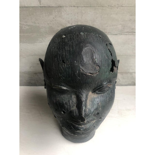 African Bronze Head Sculpture For Sale - Image 12 of 12