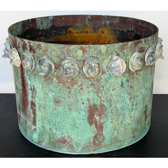 Pair Gothic Revival Verdigris Copper Planters Applied Medieval Heads, circa 1900 For Sale - Image 18 of 18