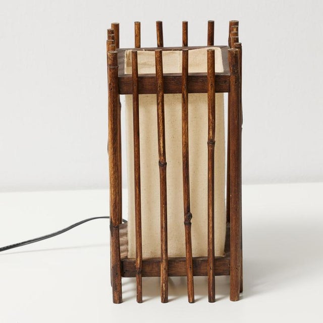 Stone Mid-Century Modern Table Lamp in Bamboo and Linen, 1950 For Sale - Image 7 of 18