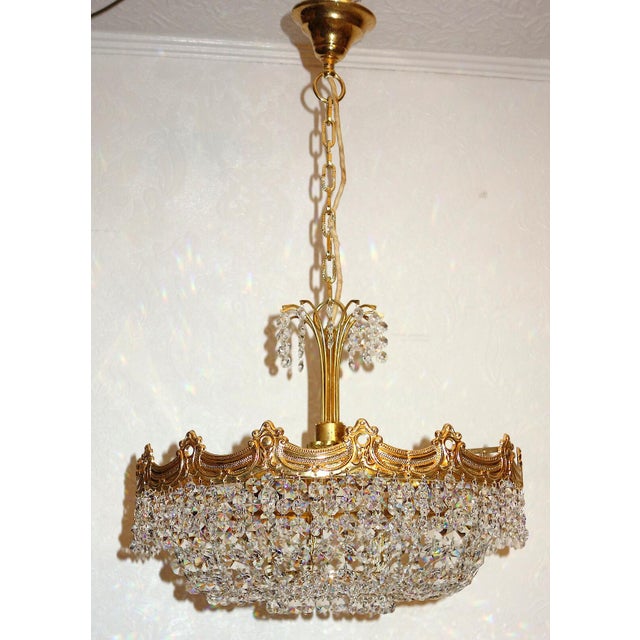 Metal Brass Crystal 24 Karat Gold Plated Five-Light Chandelier, 1970s For Sale - Image 7 of 11
