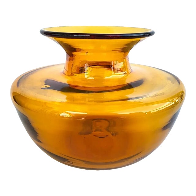 !960s Blenko Amber Glass Spittoon Vase, Designed by Joel Myers Chairish