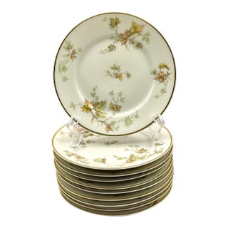Mid 20th Century Haviland Limoges Autumn Leaf Gold Trim Plates - Set of 10 (Appetizer / Dessert) For Sale
