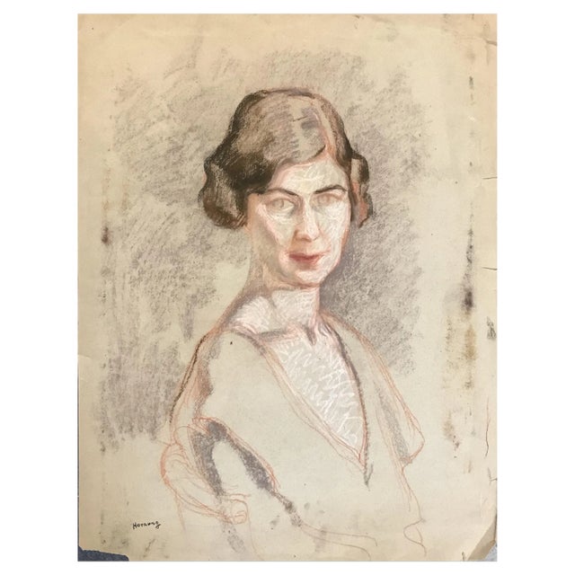 Charles Émile Moses Hornung, Portrait de femme, 1913, Pastel on Watercolor Paper For Sale