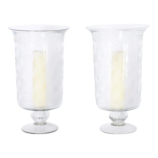 Pair of Glass Hurricane Candle Stands For Sale