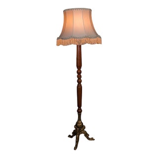 1980s 6' Tall Vintage Standard Lamp, English, Walnut, Italianate, Room Light, Shade For Sale