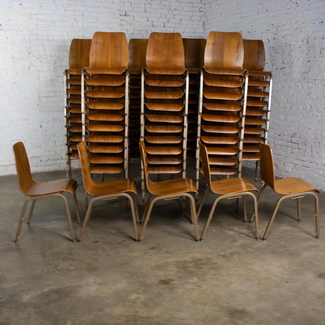 Brown Late 20th to Early 21st Century Modern Walnut Molded Plywood Chairs Stackable Connectable as Is Condition Selling Separately For Sale - Image 8 of 18