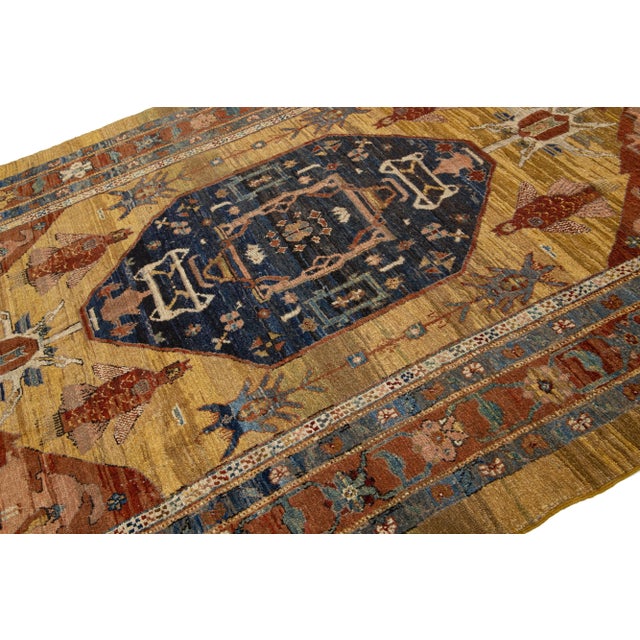 1990s Brown Vintage Bakshaish Handmade Wool Rug With Medallion Design For Sale - Image 5 of 9