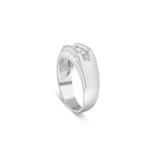 Contemporary Men's .925 Sterling Silver 1/3 Cttw Diamond Channel Set 3 Stone Ring Band (I-J Color, I3 Clarity) - Ring - Size 10 For Sale - Image 3 of 6