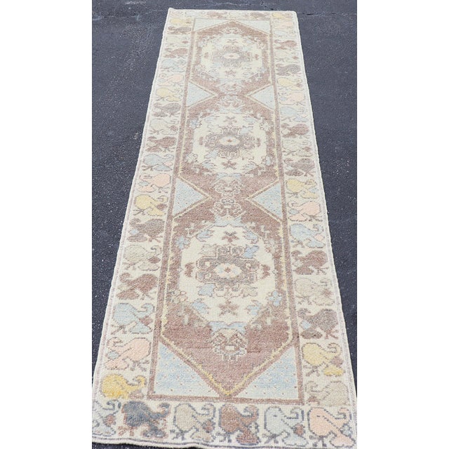 Classic Medallion Design Turkish Oushak Runner in Soft Pastel Tones For Sale - Image 9 of 14