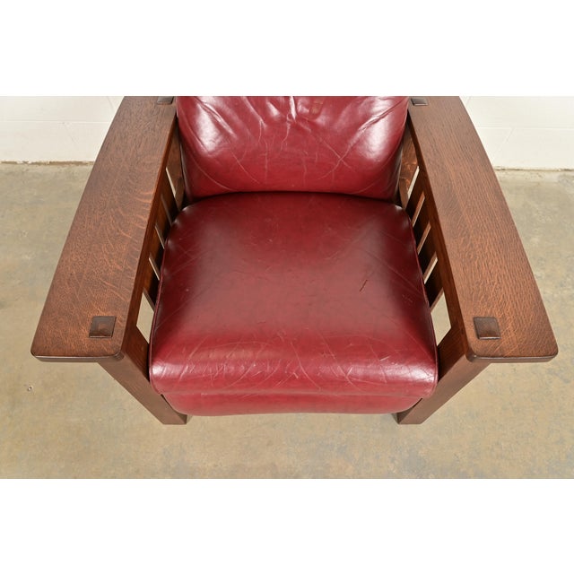 Stickley Mission Oak Arts & Crafts Bow Arm Reclining Lounge Chair, Newly Refinished For Sale In South Bend - Image 6 of 15