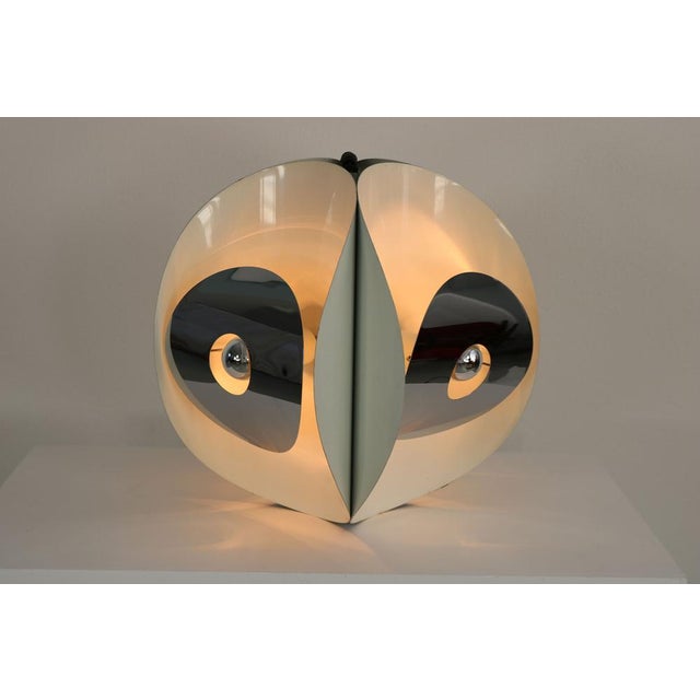 Italian Space Age Hanging Lamp Amp with White Painted Metal & Chrome Shields, 1970s For Sale - Image 17 of 18