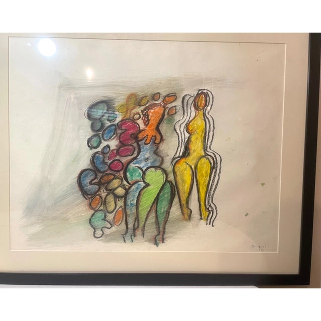 1980s Vintage Orignal Lucia Wilcox Gouache Mixed Median Abstract Nudes Painting Sketch For Sale - Image 5 of 12