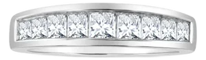 One Carat Princess Cut Channel Wedding Band 14k White Gold, Size 4