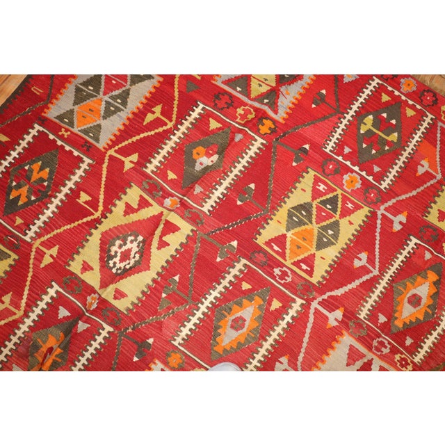 Mid 20th Century Zabihi Collection Cherry Red Room Size Turkish Kilim For Sale - Image 5 of 10
