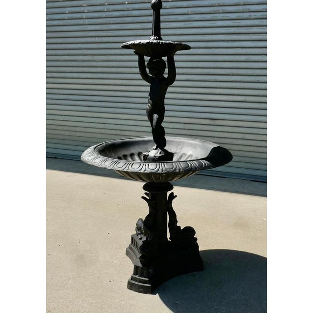 Classical Style Black Cast Iron Fountain with Cherub Boy, 1970s For Sale - Image 3 of 8