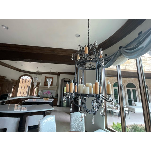 Vintage Wrought Iron and Crystal Chandelier by Ashore Lighting For Sale - Image 16 of 17