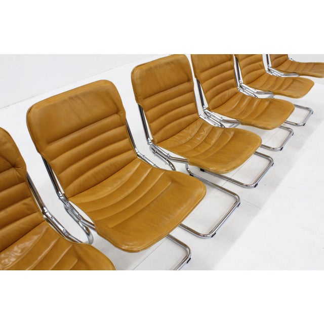 Goldenrod Vintage Chrome and Leather Dining Room Chairs, 1970s, Set of 6 For Sale - Image 8 of 9