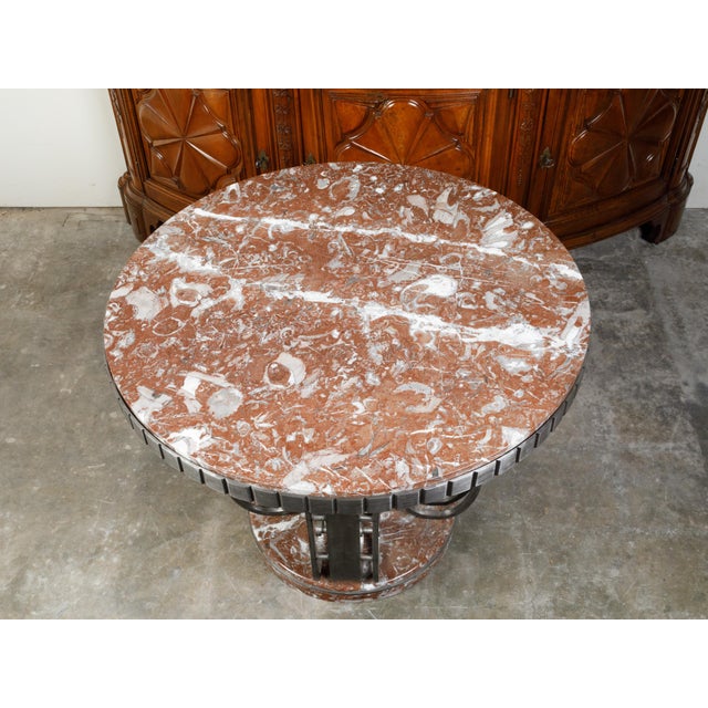Dark Gray French Art Deco Wrought-Iron and Red Marble Center Table, Circa 1920 For Sale - Image 8 of 11