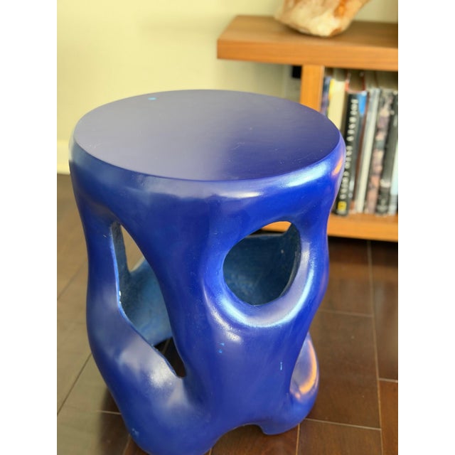 2020s Made Goods Hyde Stool in Glossy Cobalt Blue Reinforced Concrete Sculptural Modern Organic Side Table For Sale - Image 5 of 12