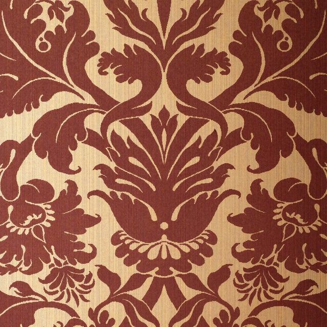 Schumacher Fiorella Damask Wallpaper In Red On Gold Chairish