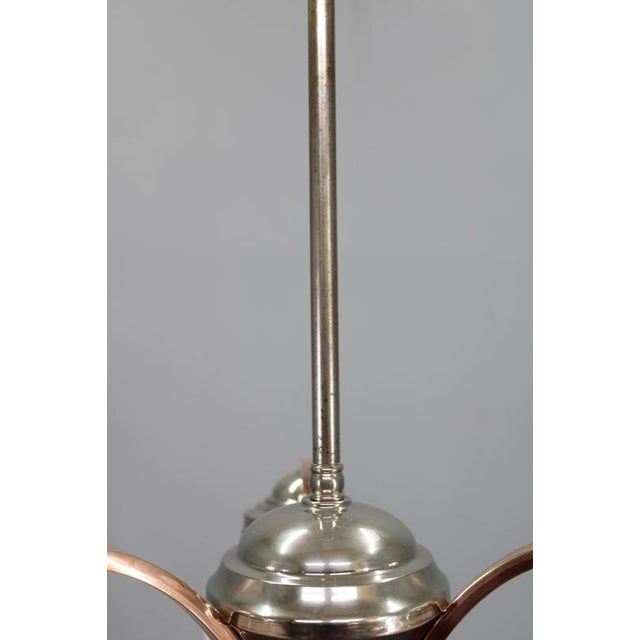 Metal Czech Art Deco Nickel Chandelier with Rose Opaline Glass Globes, 1930s For Sale - Image 7 of 15