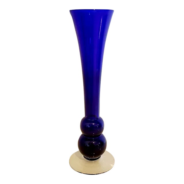 Vintage Late 20th Century Blue Bud Vase For Sale