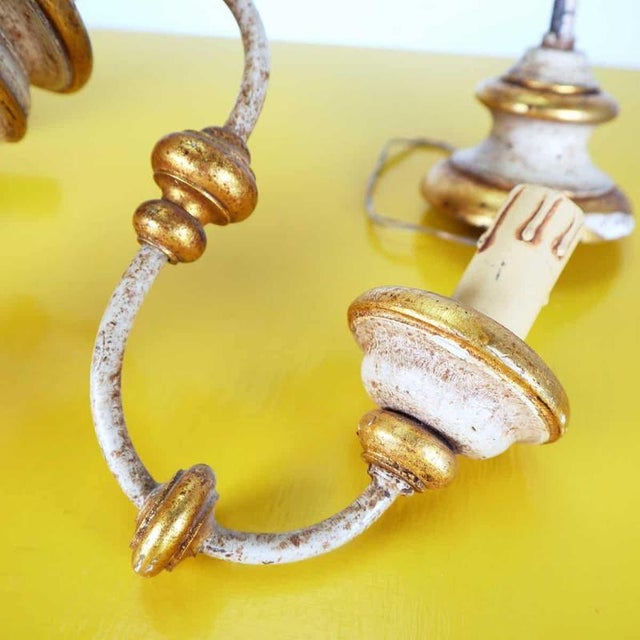 Vintage Wooden Chandelier with Gold Details For Sale - Image 3 of 9