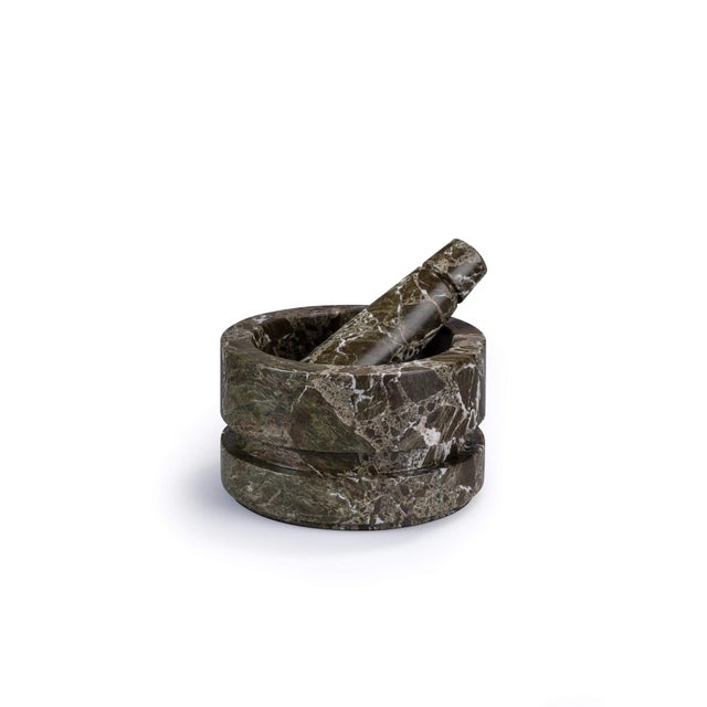 Contemporary Forest Green Marble Mortar and Pestle by Royal Bee Design For Sale - Image 3 of 3