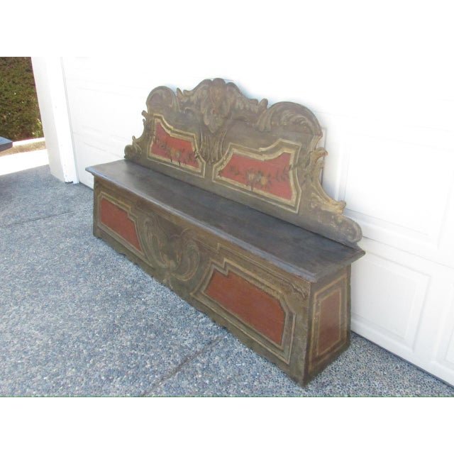 Baroque 18th. Century Italian Baroque Painted Hall Bench For Sale - Image 3 of 18