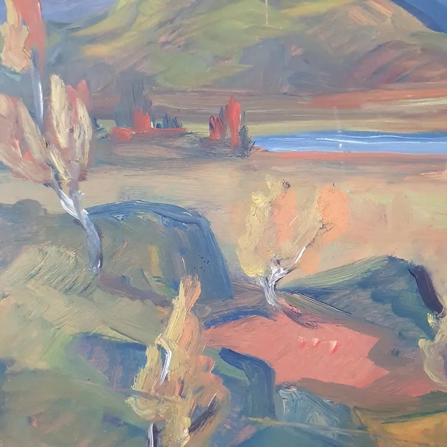 Orange 1950s Mid-Century Swedish Modernist Landscape Oil Painting by Nils Dramé For Sale - Image 8 of 18